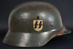 Waffen SS/ Casco M35 Doble Calca, EF 62 con Escudo Rúnico ET